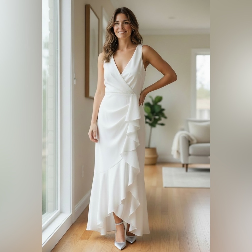 Elegant White Maxi Dress with Ruffle Detail